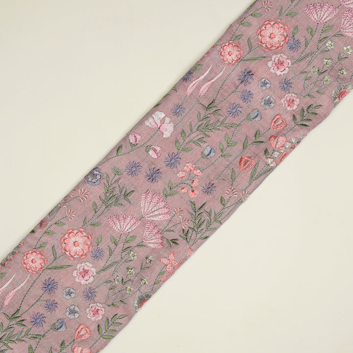 Madhuban Jaal On Lilac Tussar Silk Embroidered Fabric