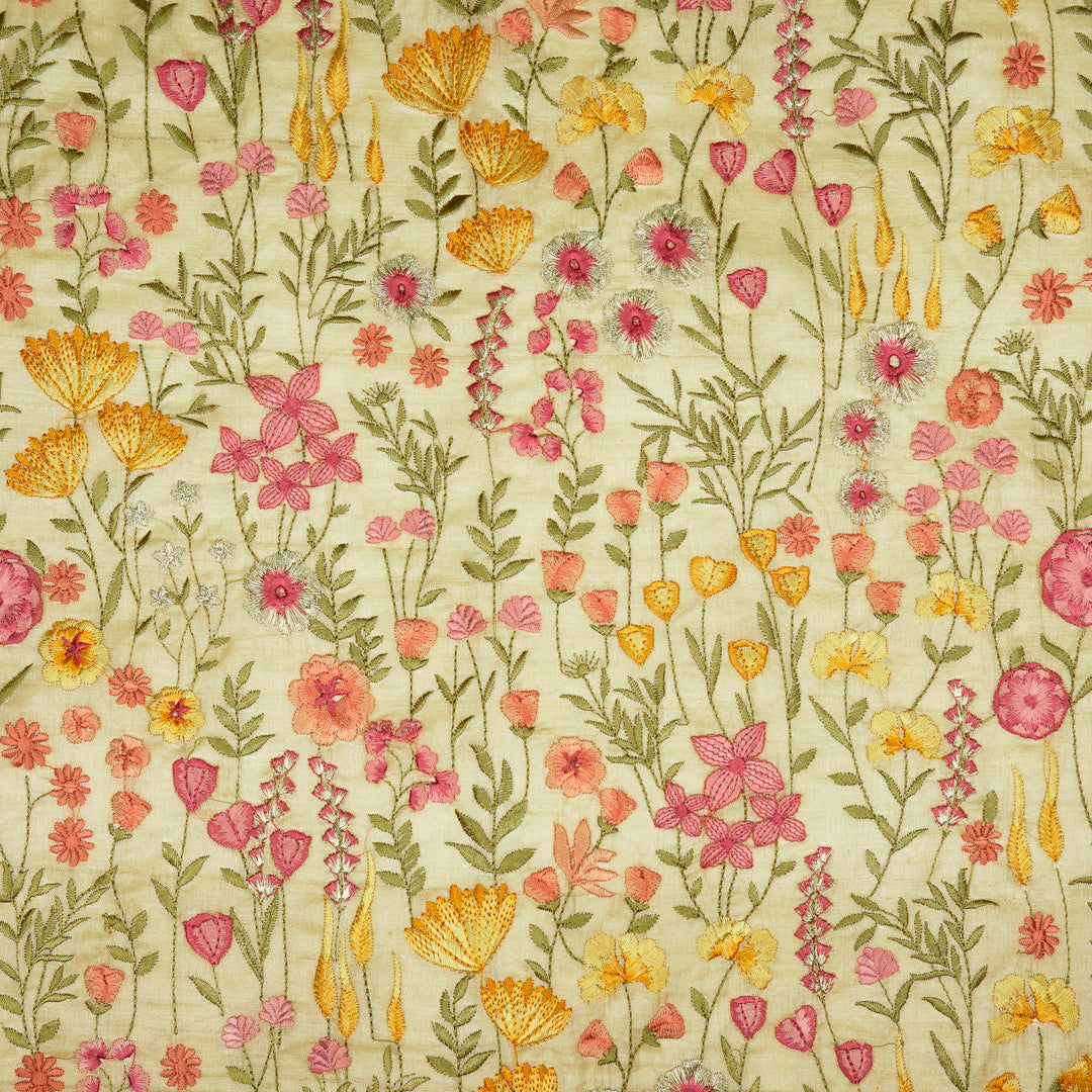 Madhuban Jaal On Natural Tussar Silk Embroidered Fabric