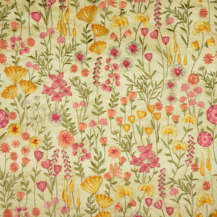 Madhuban Jaal On Natural Tussar Silk Embroidered Fabric