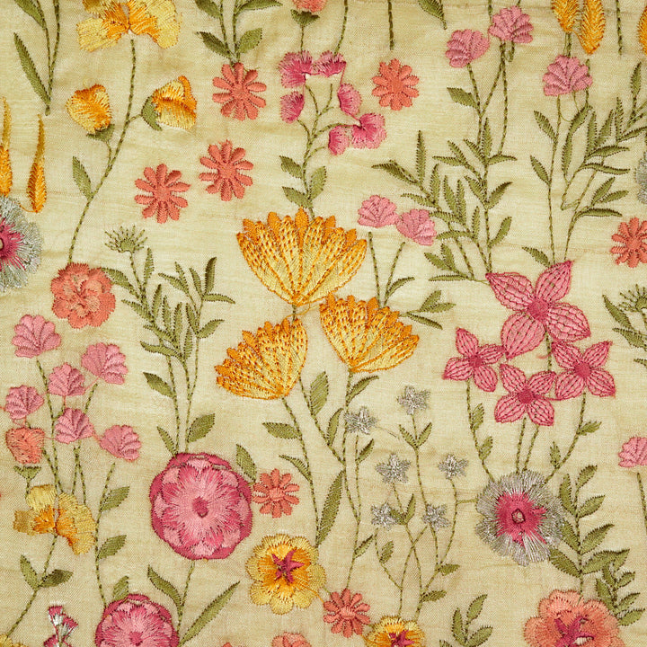 Madhuban Jaal On Natural Tussar Silk Embroidered Fabric