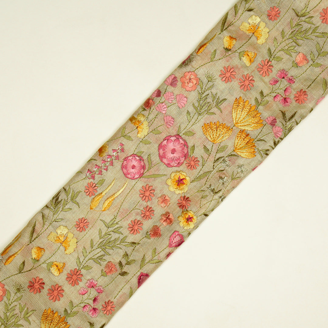 Madhuban Jaal On Natural Tussar Silk Embroidered Fabric