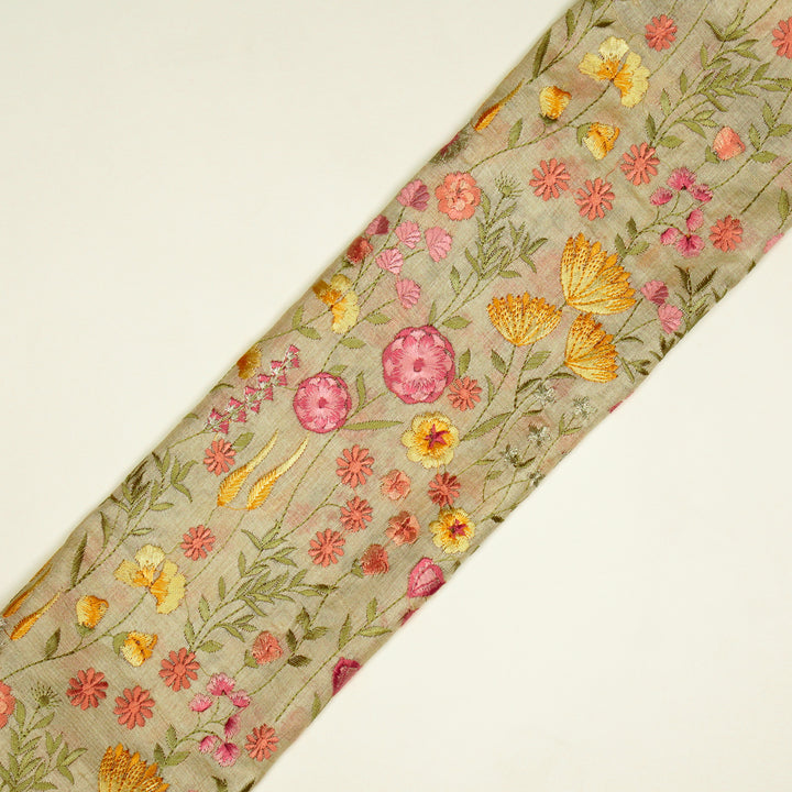 Madhuban Jaal On Natural Tussar Silk Embroidered Fabric
