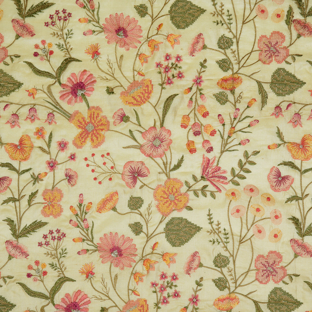 Kanan Jaal On Natural Tussar Silk Embroidered Fabric