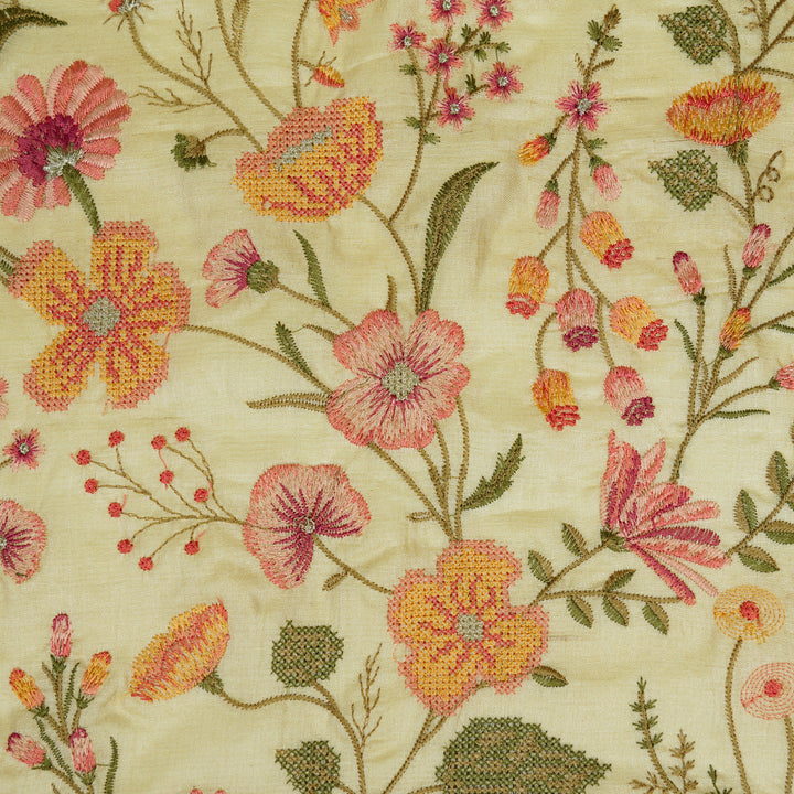 Kanan Jaal On Natural Tussar Silk Embroidered Fabric