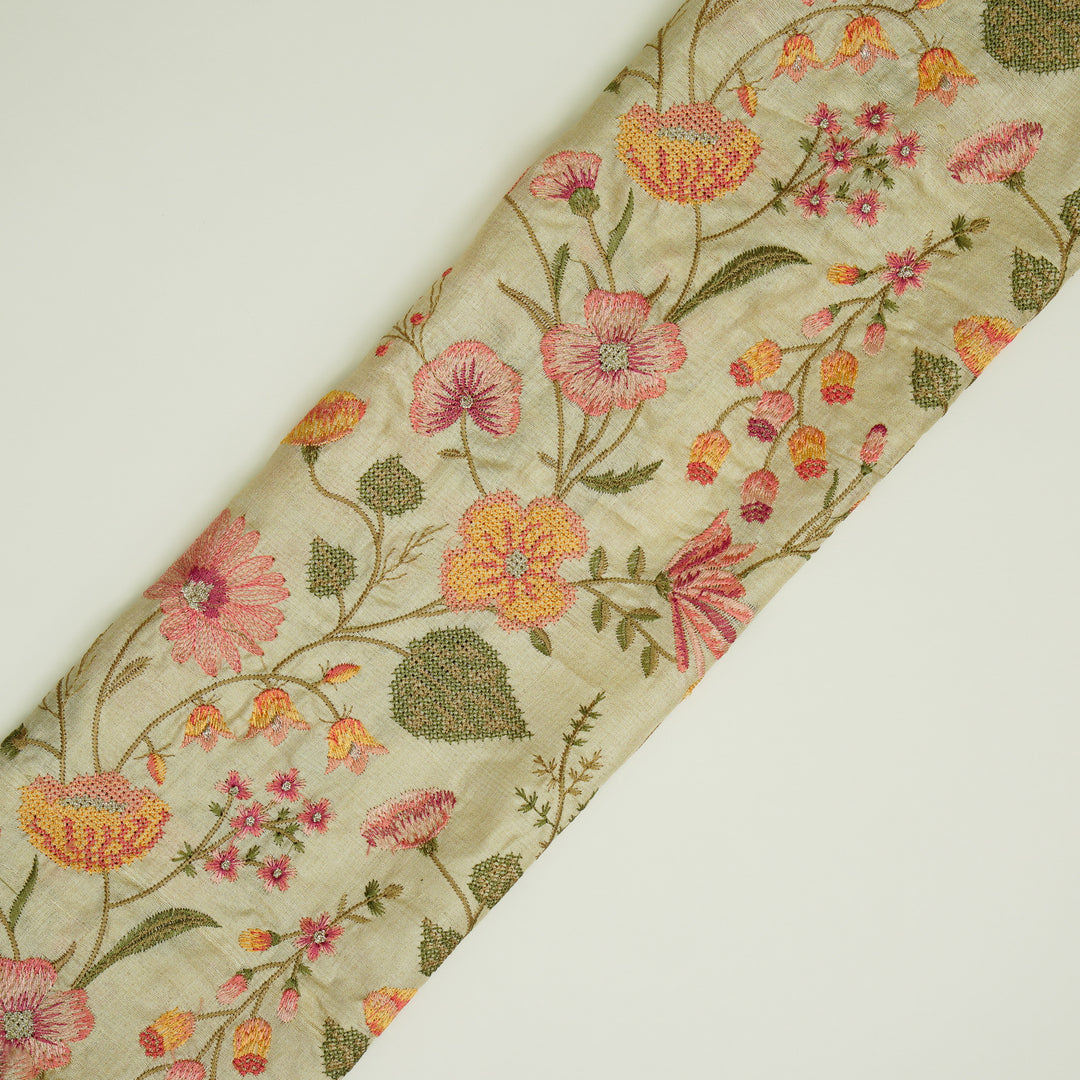 Kanan Jaal On Natural Tussar Silk Embroidered Fabric