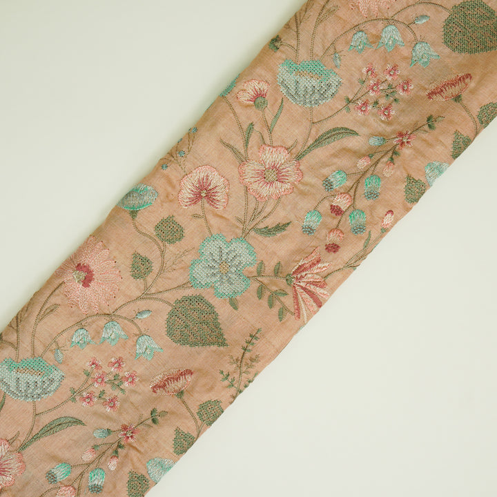 Kanan Jaal On Light Peach Tussar Silk Embroidered Fabric