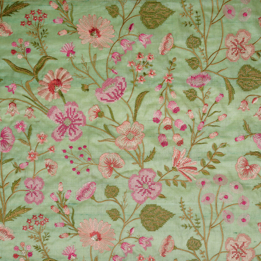Kanan Jaal On Sea Green Tussar Silk Embroidered Fabric