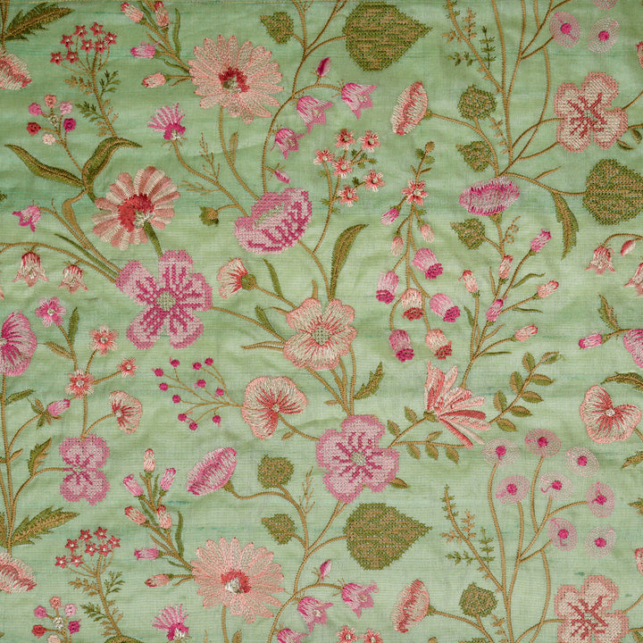 Kanan Jaal On Sea Green Tussar Silk Embroidered Fabric