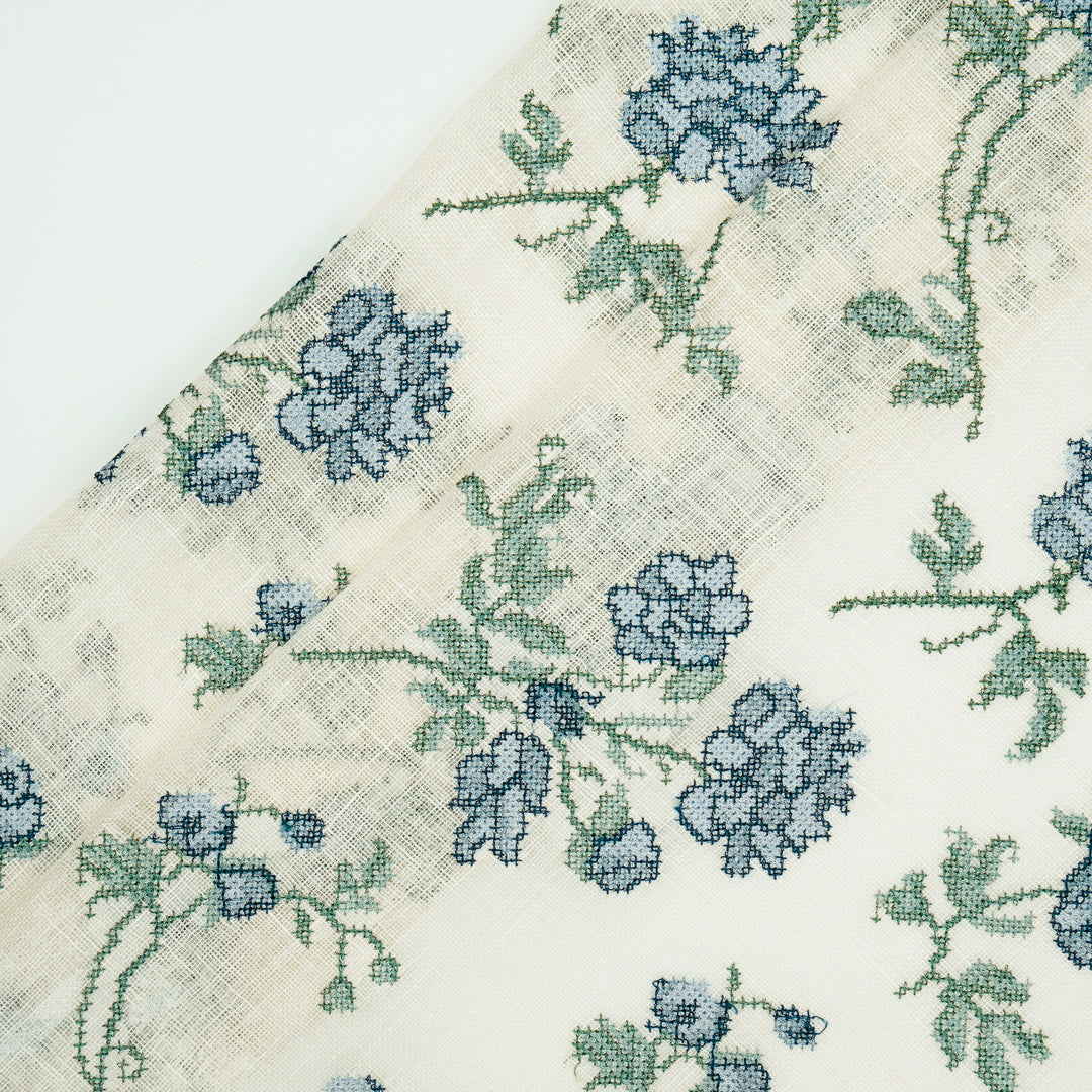 Mahek Flora Buta on Natural Gauged Linen