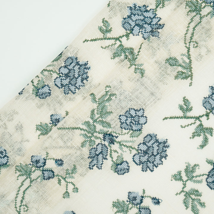 Mahek Flora Buta on Natural Gauged Linen