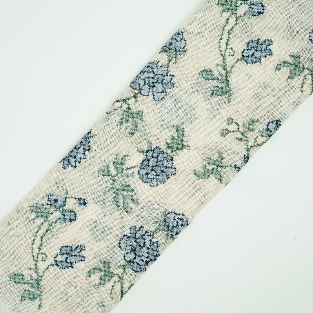 Mahek Flora Buta on Natural Gauged Linen