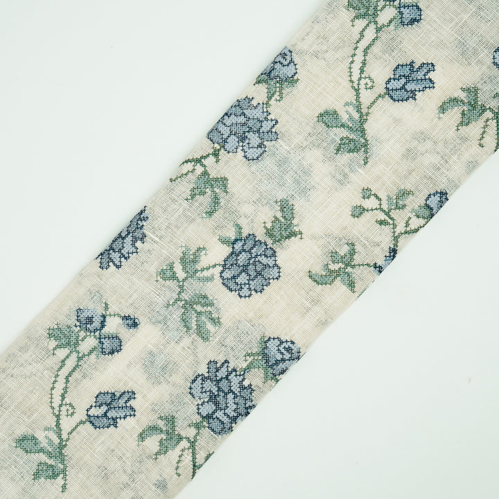 Mahek Flora Buta on Natural Gauged Linen