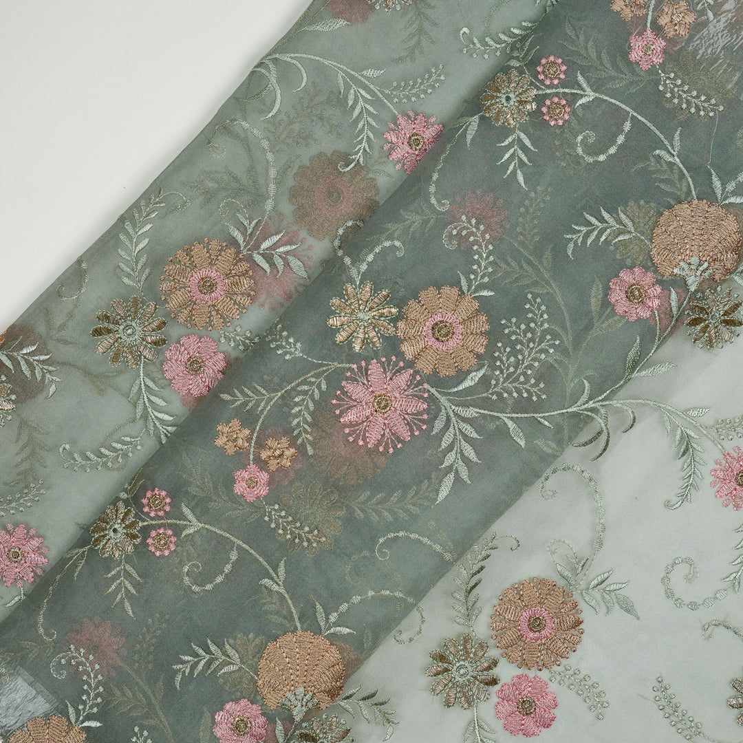 Munira Floral Jaal On Aqua Marine Semi Organza