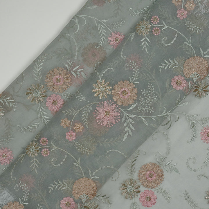 Munira Floral Jaal On Aqua Marine Semi Organza