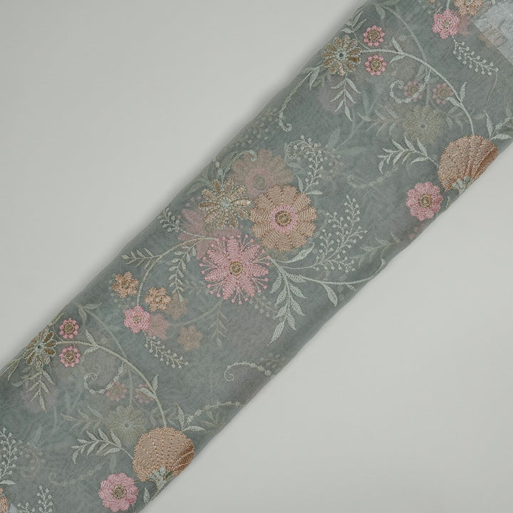 Munira Floral Jaal On Aqua Marine Semi Organza