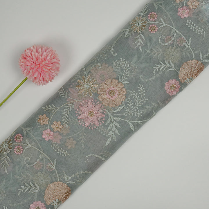 Munira Floral Jaal On Aqua Marine Semi Organza