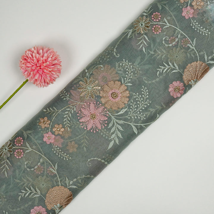 Munira Floral Jaal On Aqua Marine Semi Organza