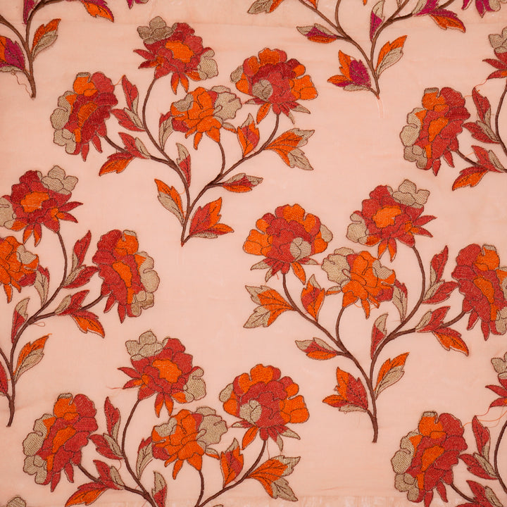 Siara Floral Jaal on Light Peach Semi Georgette Embroidered Fabric