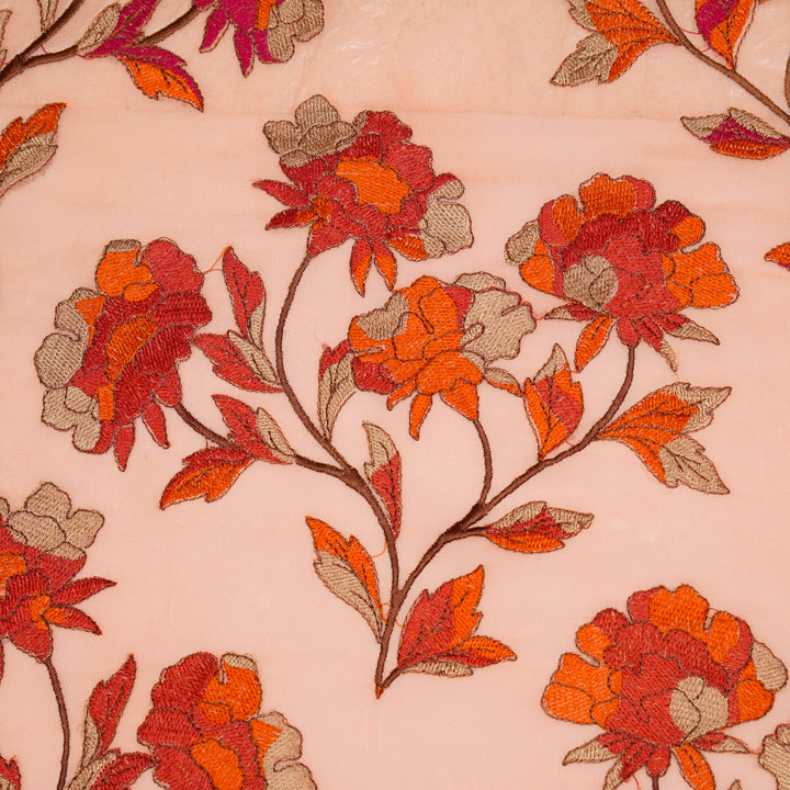 Siara Floral Jaal on Light Peach Semi Georgette Embroidered Fabric