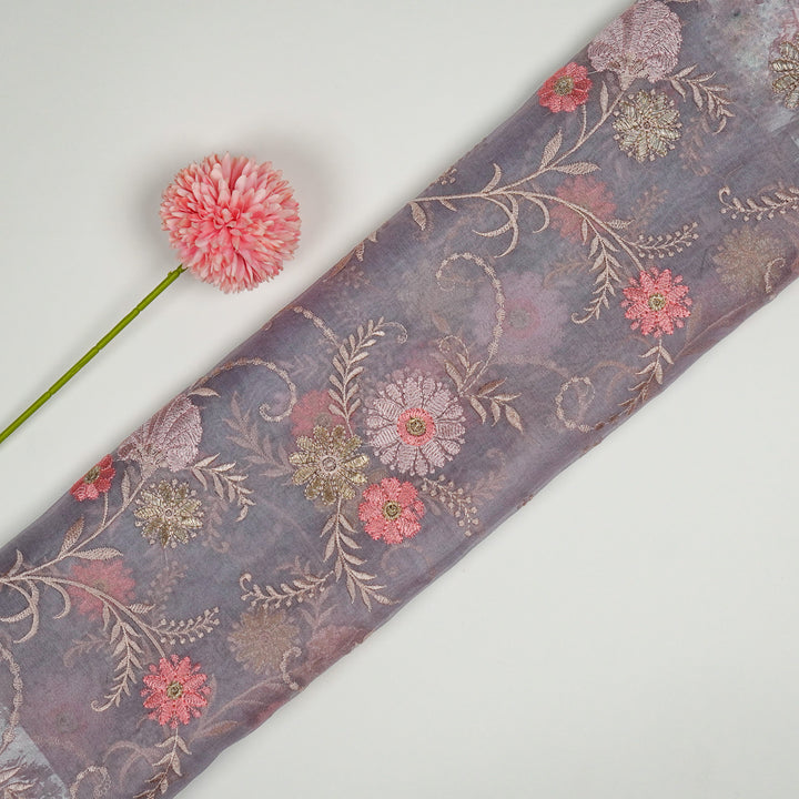 Munira Floral Jaal On Mauve Semi Organza