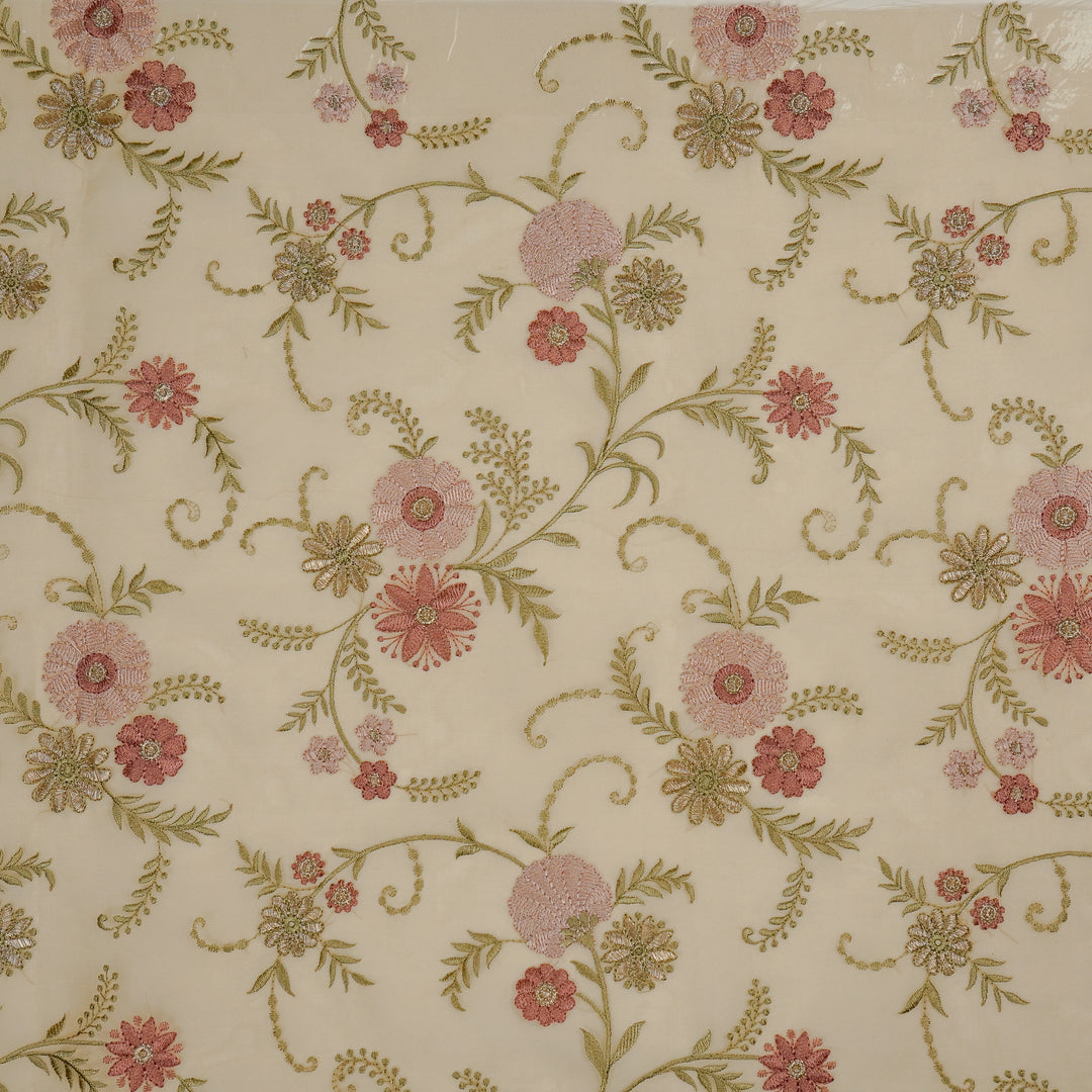 Munira Floral Jaal On Beige Semi Organza