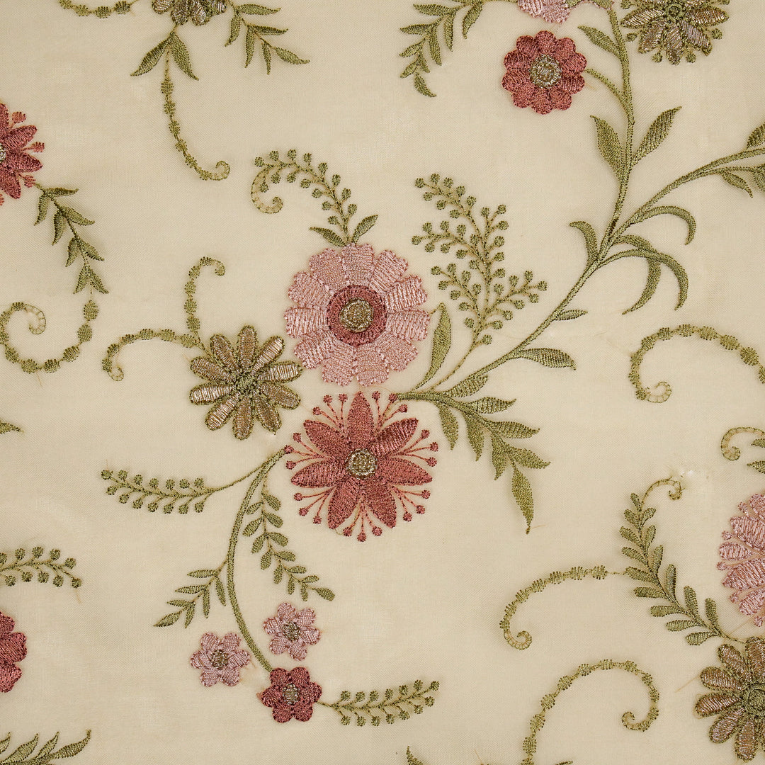 Munira Floral Jaal On Beige Semi Organza