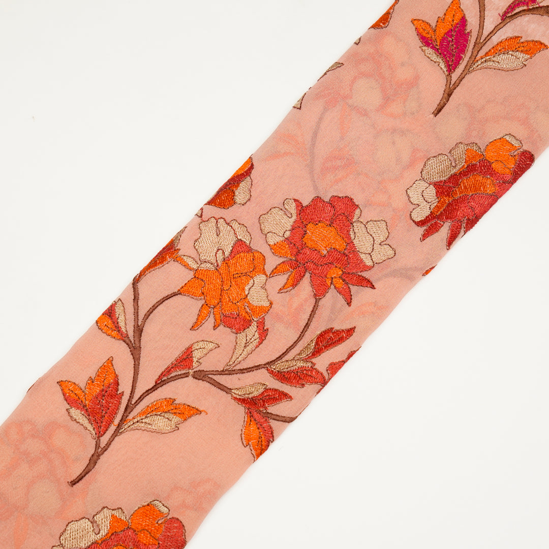 Siara Floral Jaal on Light Peach Semi Georgette Embroidered Fabric