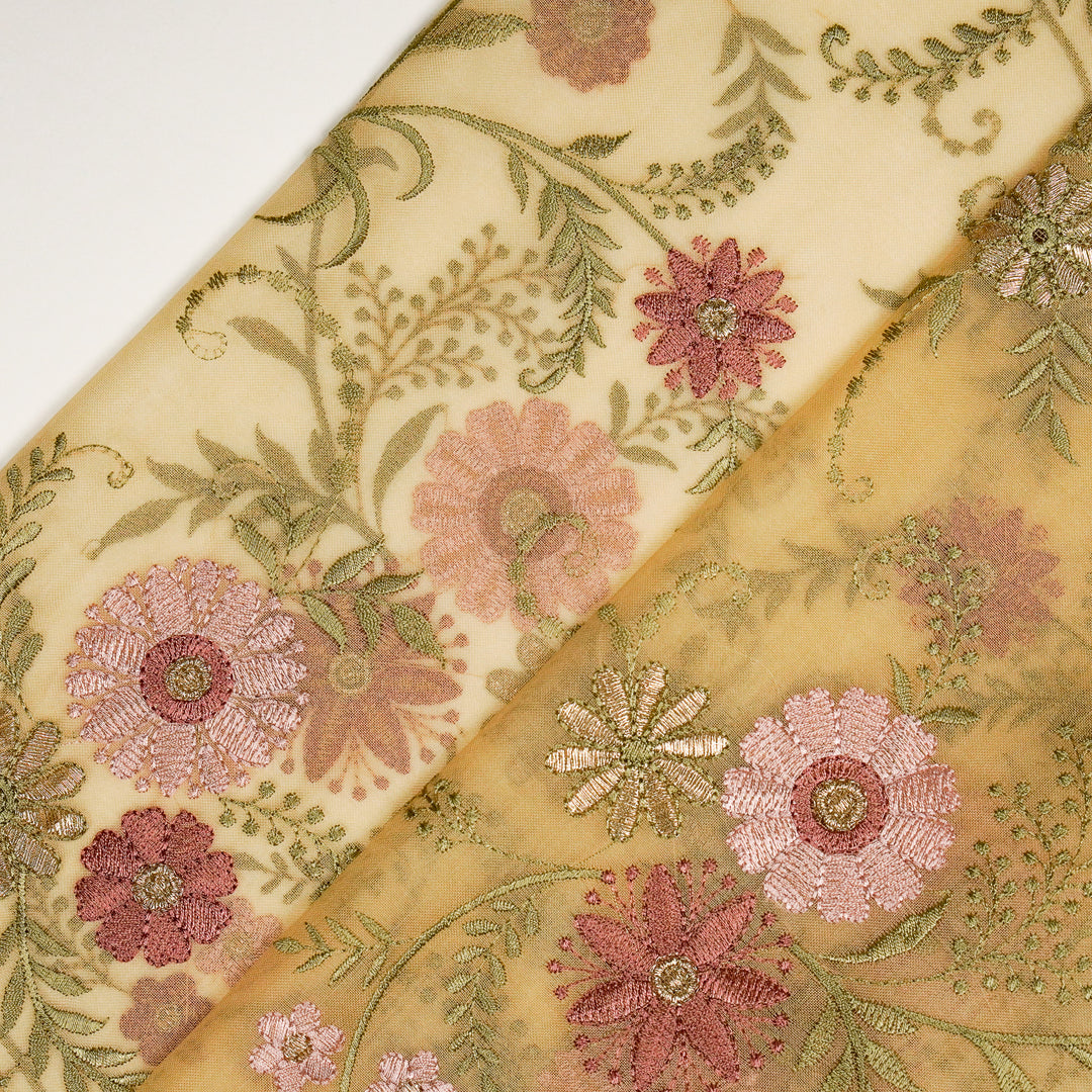 Munira Floral Jaal On Beige Semi Organza