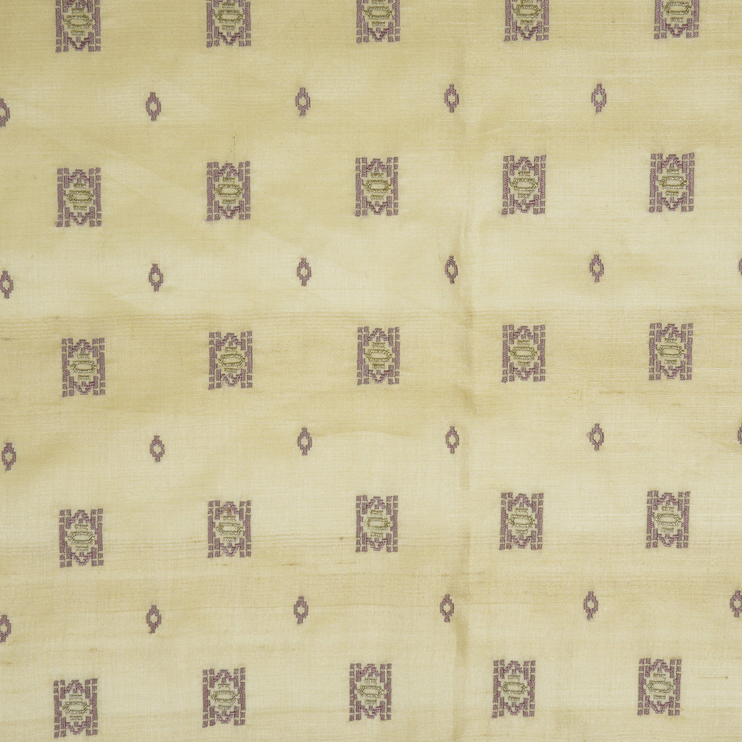 Nishan Buti On Natural Tussar Silk Embroidered Fabric