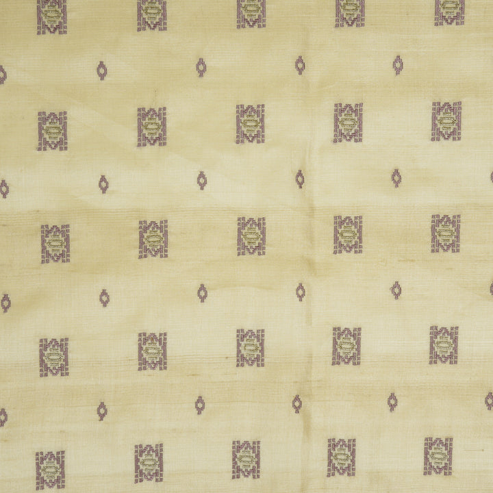 Nishan Buti On Natural Tussar Silk Embroidered Fabric
