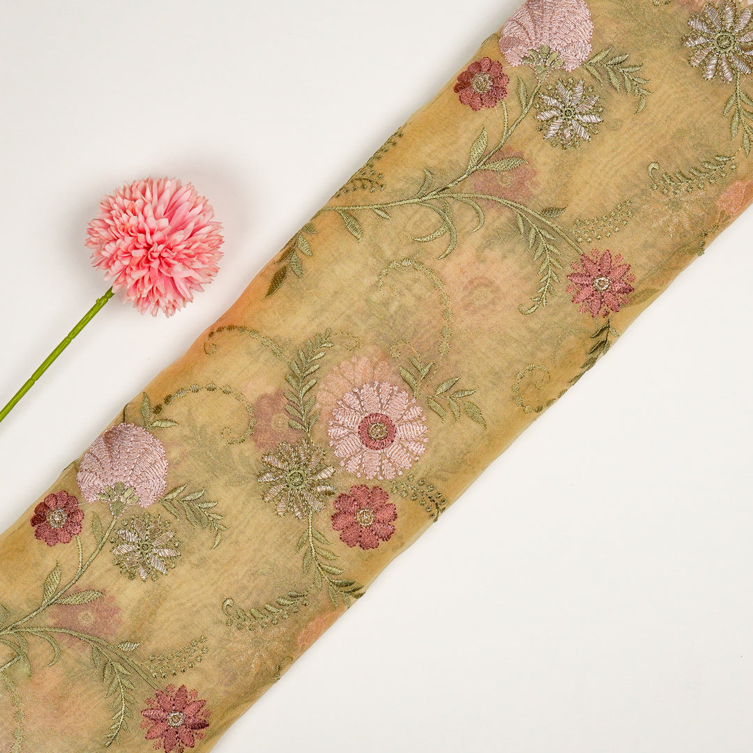 Munira Floral Jaal On Beige Semi Organza