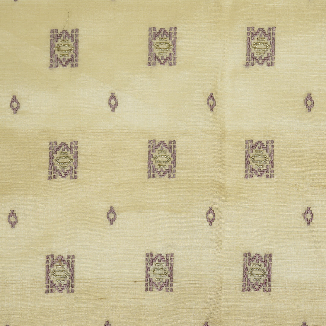 Nishan Buti On Natural Tussar Silk Embroidered Fabric