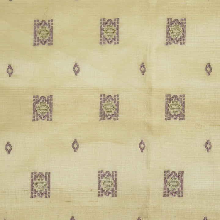 Nishan Buti On Natural Tussar Silk Embroidered Fabric