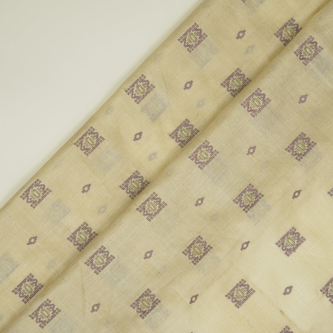Nishan Buti On Natural Tussar Silk Embroidered Fabric