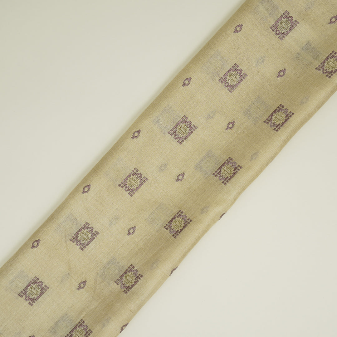 Nishan Buti On Natural Tussar Silk Embroidered Fabric