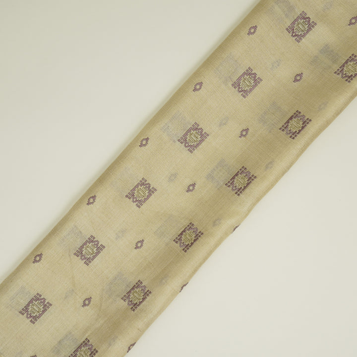 Nishan Buti On Natural Tussar Silk Embroidered Fabric