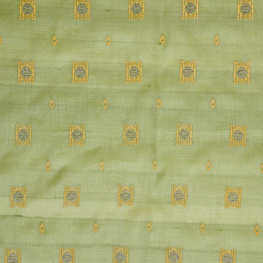 Nishan Buti On Pista Green Tussar Silk Embroidered Fabric