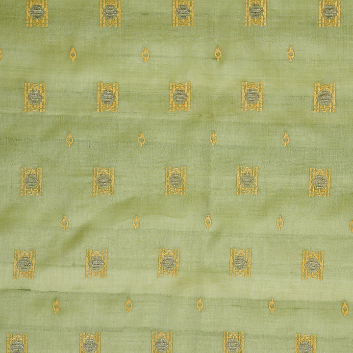 Nishan Buti On Pista Green Tussar Silk Embroidered Fabric