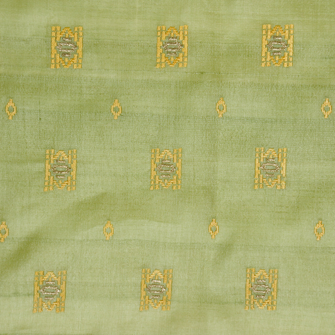 Nishan Buti On Pista Green Tussar Silk Embroidered Fabric