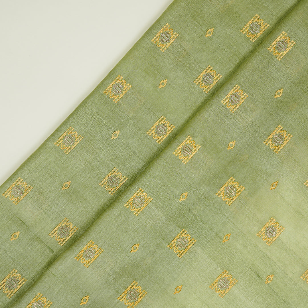 Nishan Buti On Pista Green Tussar Silk Embroidered Fabric