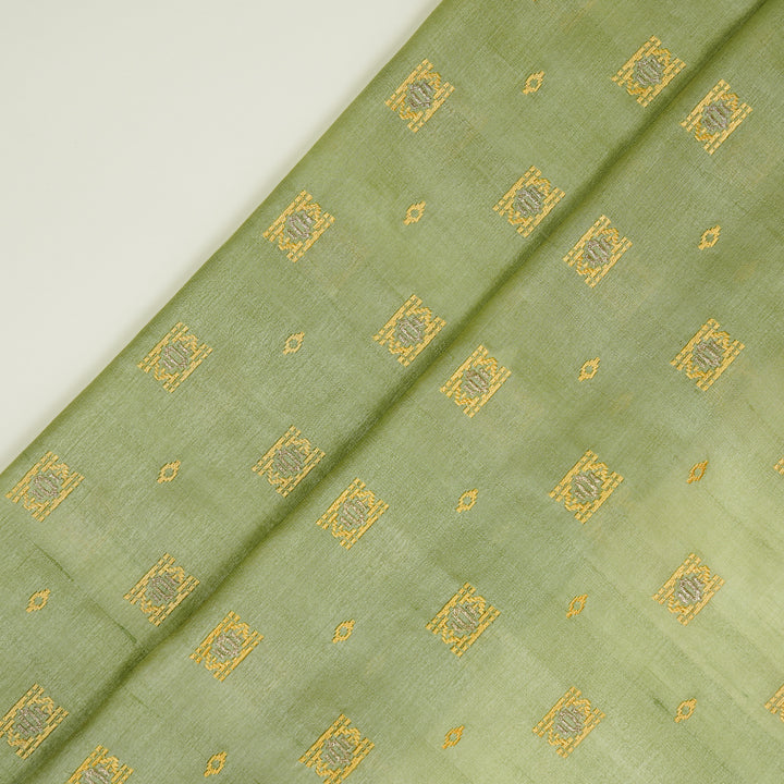 Nishan Buti On Pista Green Tussar Silk Embroidered Fabric