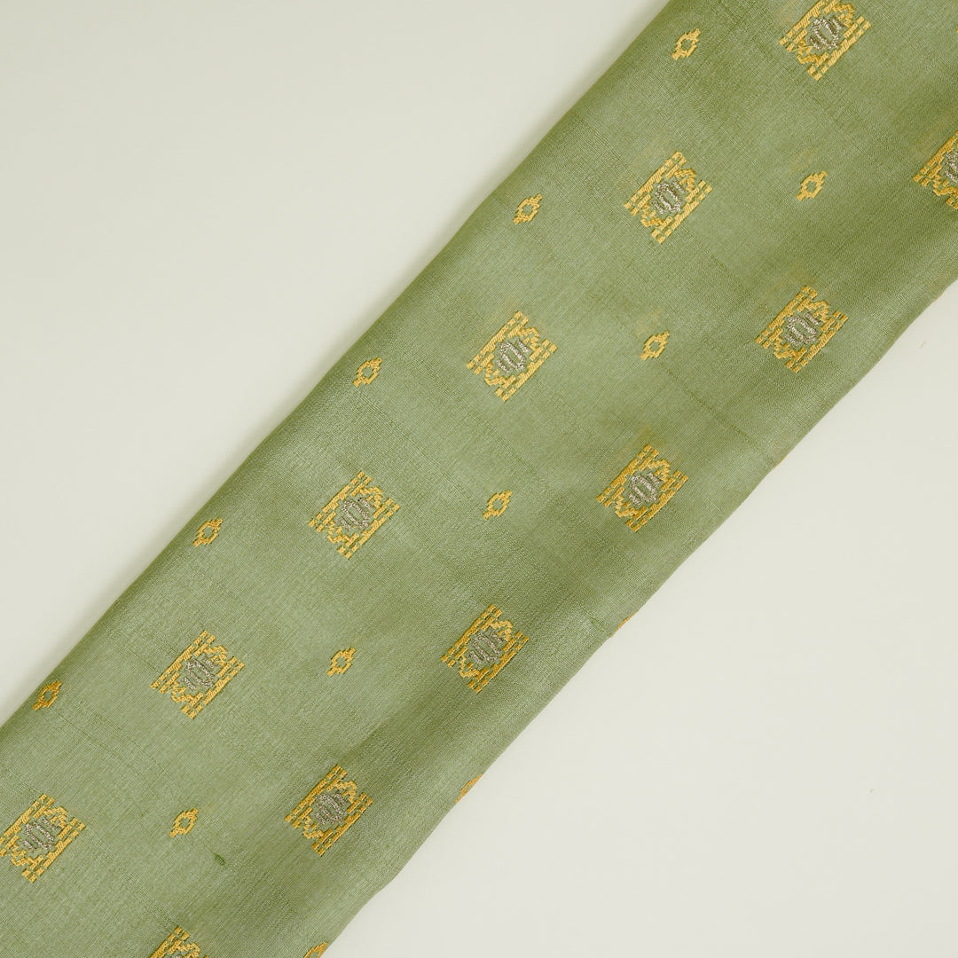 Nishan Buti On Pista Green Tussar Silk Embroidered Fabric