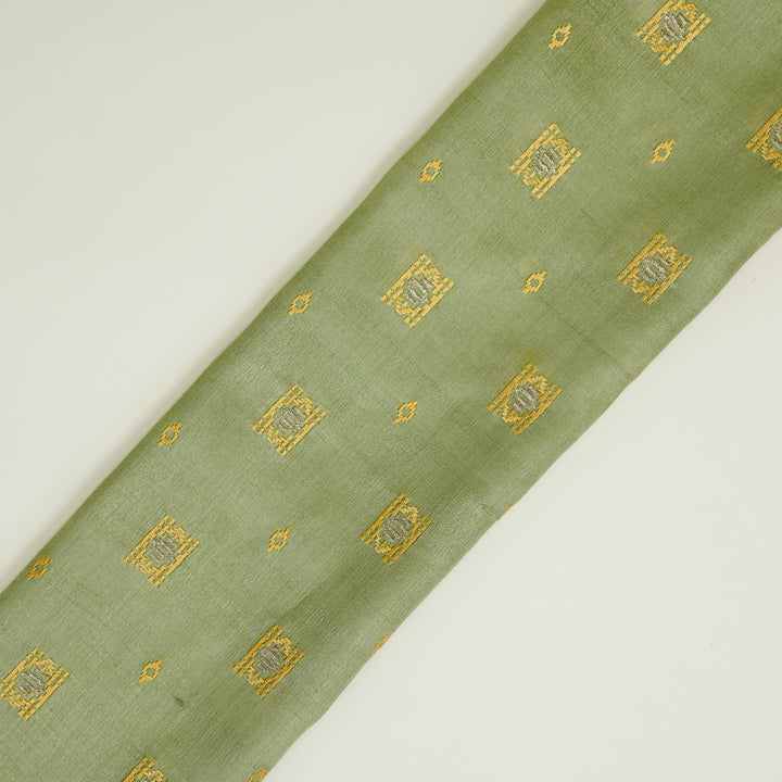 Nishan Buti On Pista Green Tussar Silk Embroidered Fabric