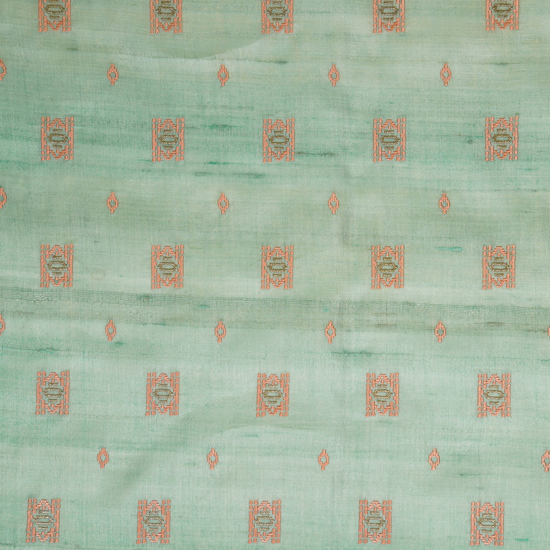 Nishan Buti On Aqua Tussar Silk Embroidered Fabric