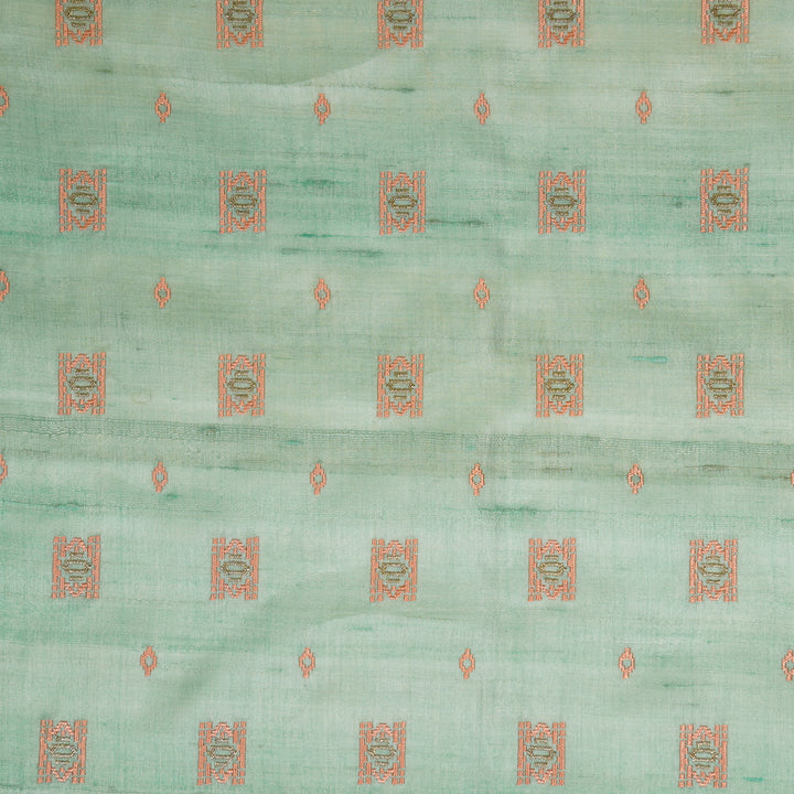 Nishan Buti On Aqua Tussar Silk Embroidered Fabric