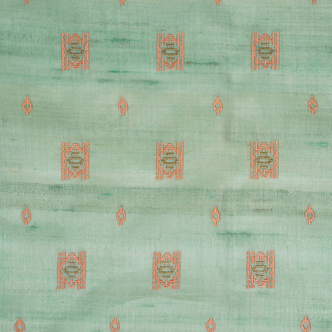 Nishan Buti On Aqua Tussar Silk Embroidered Fabric