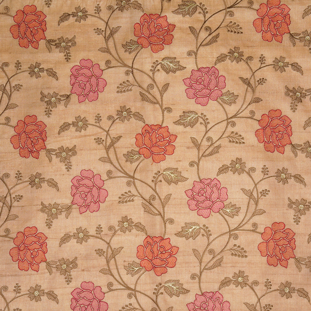 Reemah Jaal On Onion Tussar Silk Embroidered Fabric