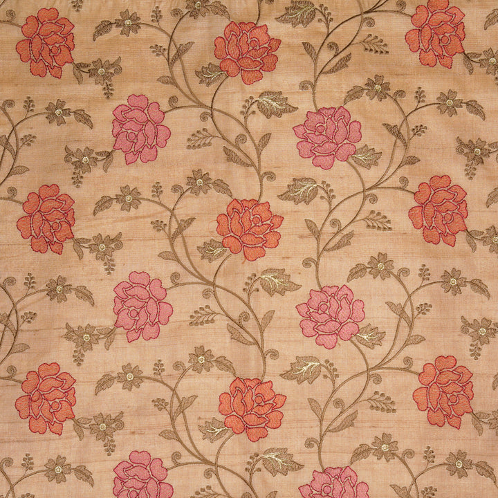 Reemah Jaal On Onion Tussar Silk Embroidered Fabric