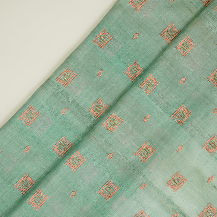 Nishan Buti On Aqua Tussar Silk Embroidered Fabric