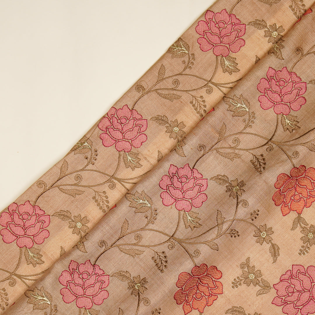 Reemah Jaal On Onion Tussar Silk Embroidered Fabric